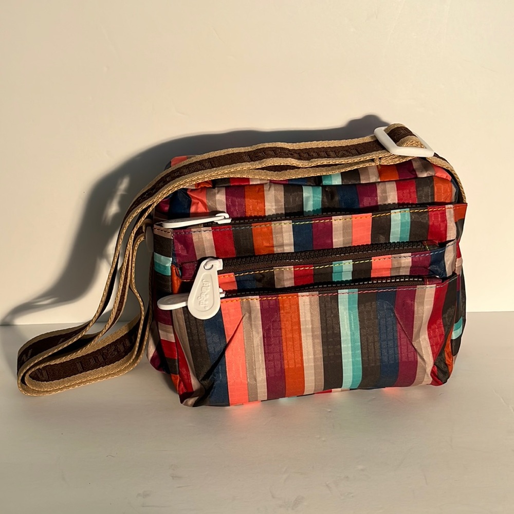 Rare Mini Girl NWOT Striped Crossbody & Cosmetics Bag